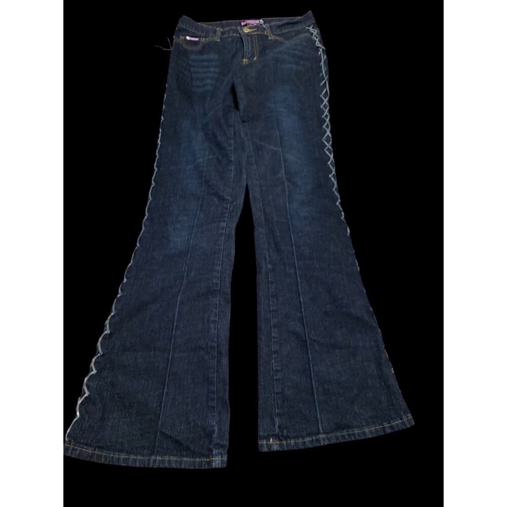 Y2K Lace Up Leather Split-leg Flare Jeans by Bubblegum Rare Vintage size 7/8 E8